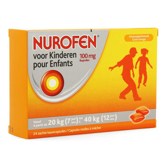 NUROFEN KIND 100MG VOOR KINDEREN VANAF 20KG TOT 40KG ZACHTE KAUWCAPS 24