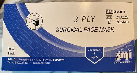 Chirurgische mondmaskers  ZWART 50st in 1 doos