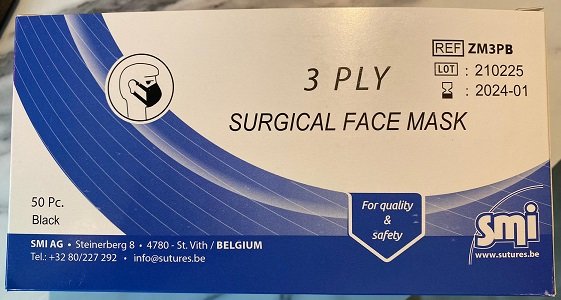 Chirurgische mondmaskers  ZWART 50st in 1 doos