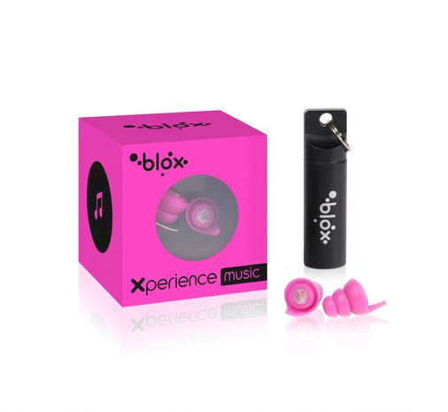 BLOX XPERIENCE MUSIC OORDOPJES FLUO ROZE 1 PAAR + ALUMINIUM OPBERGSLEUTELHANGER