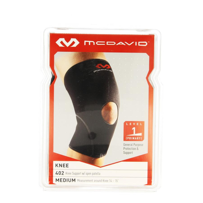 MCDAVID KNEE SUPP.OPEN PATELLA BLACK/SCARLET M 402