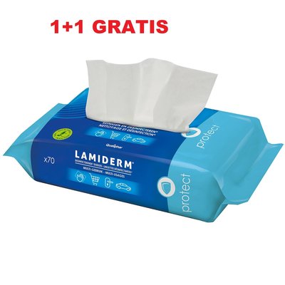 LAMIDERM PROTECT DESINFECTERENDE DOEKJES FLOWPACK 70 1+1 GRATIS