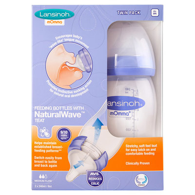 LANSINOH ZUIGFLES + NATURAL WAVE SPEEN 2X240ML