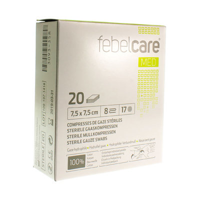 FEBELCARE GAASKOMPRES STERIEL 7,5X 7,5CM 20X1